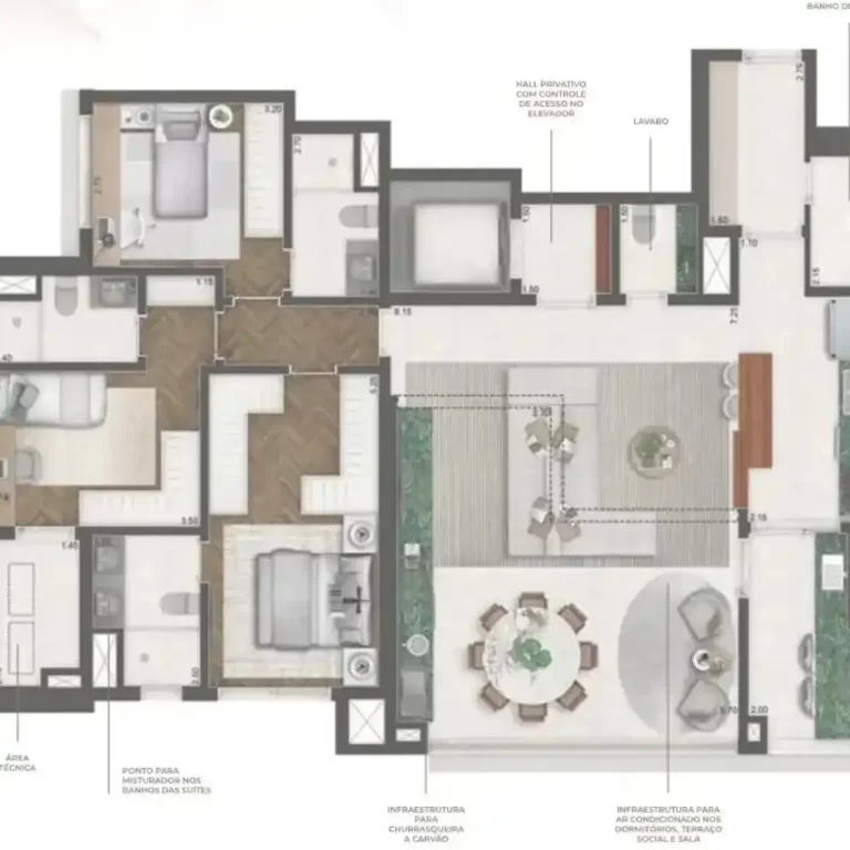 PLANTA OPÇÃO 145M² | 3 SUÍTES + COZINHA ABERTA